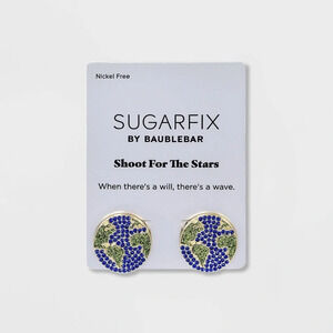 Sugarfix by BaubleBar NWT Globetrotter Earth Earrings World Map Blue Green